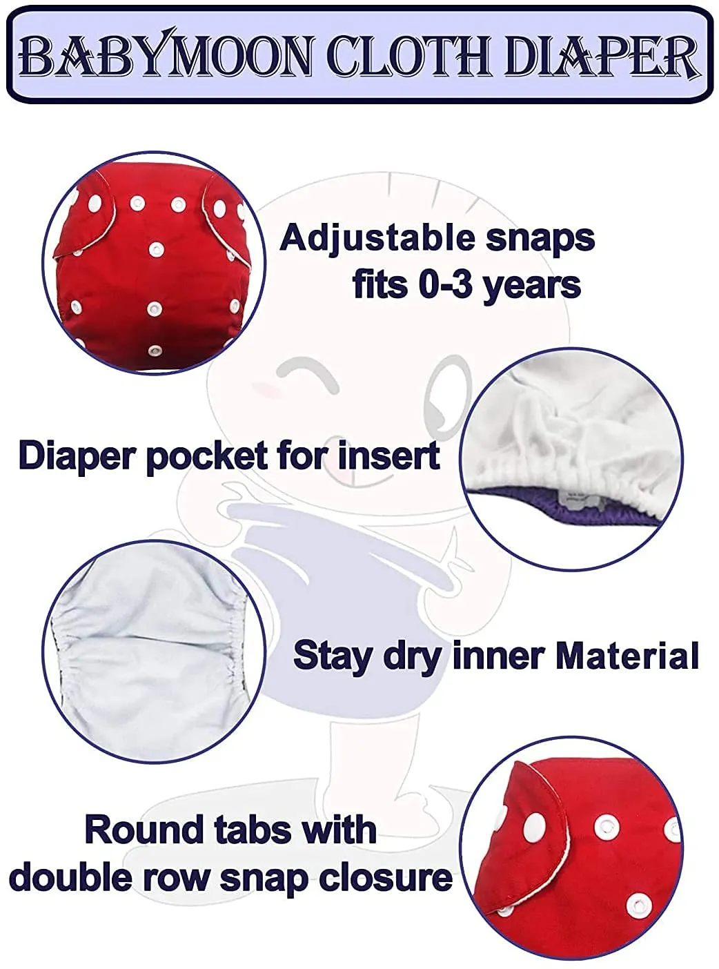 Babymoon 1 Cloth Diaper with 5Layers Grey Insert Premium Adjustable Reusable Cloth Diaper (Fox)