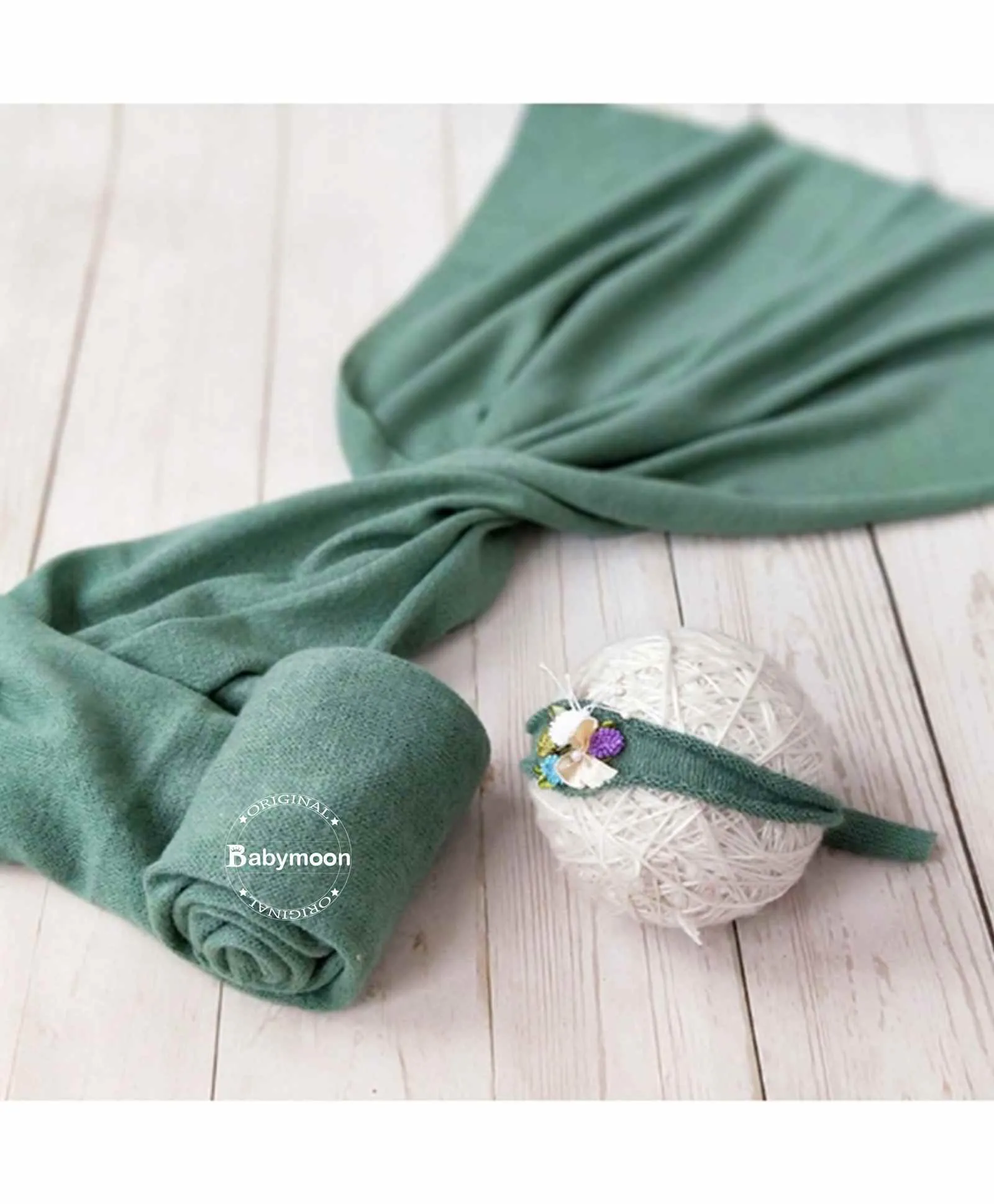 Babymoon Textured Stretchble Baby Photography Shoot Wrap Cloth With Hairband - Green
