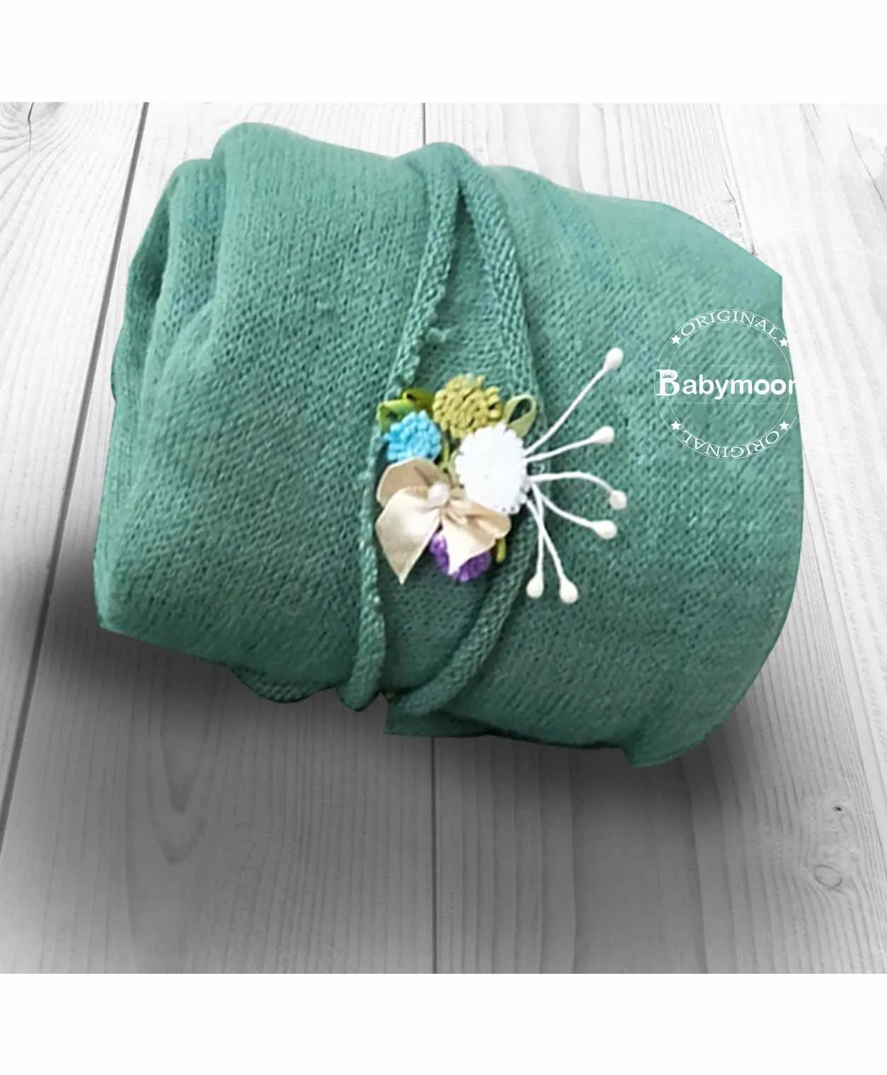 Babymoon Textured Stretchble Baby Photography Shoot Wrap Cloth With Hairband - Green