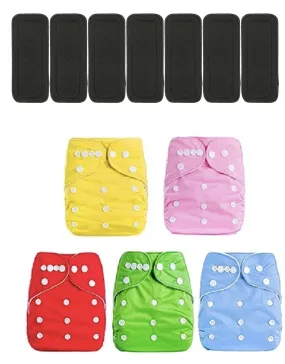 Cloth Diaper Reusable One Size Adjustable Washable for Baby Girls and Boys- Assorted Colors-5 diapers with 7 inserts