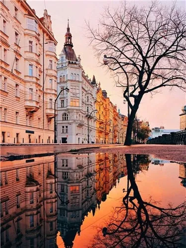 European Town | Scenic Diamond Painting Kit | Full Round Drill 5D Rhinestone Embroidery | Water Reflection