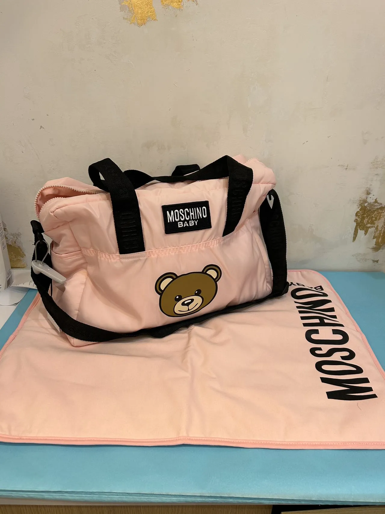 Moschino Diaper Bag with Changing Mat and Teddy Bear Logo