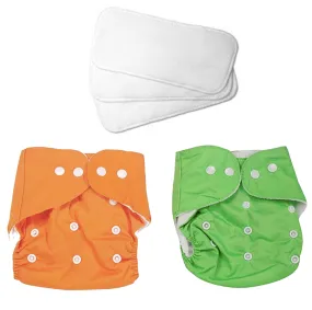Reusable Cloth Diaper One Size Adjustable Washable for Baby Girls and Boys- Assorted Colors-2 diapers with 3 inserts