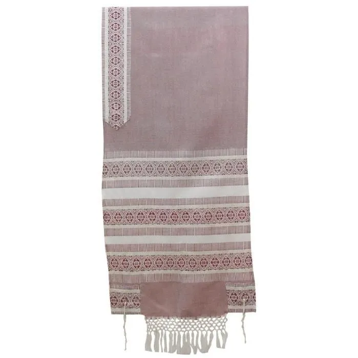 Tallit Set - Hand Woven Wool & Fringes Light Bordeaux