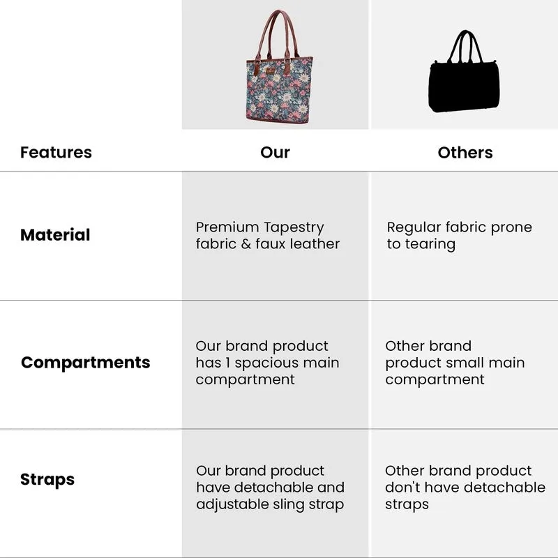 THE CLOWNFISH Justina Tapestry Fabric & Faux Leather Handbag for Women Office Bag Ladies Shoulder Bag Tote For Women College Girls (Purple-Floral)