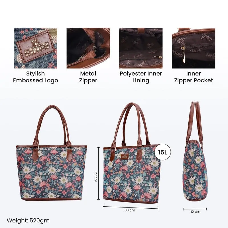 THE CLOWNFISH Justina Tapestry Fabric & Faux Leather Handbag for Women Office Bag Ladies Shoulder Bag Tote For Women College Girls (Purple-Floral)